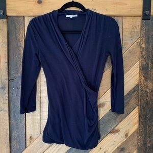 41 Hawthorn | Navy Faux Wrap 3/4 Sleeve Sweater